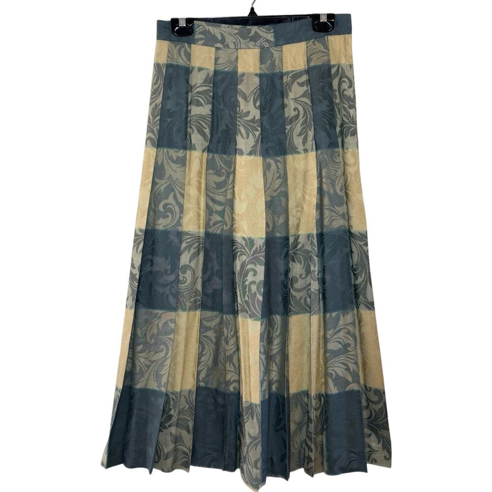 Vtg Wool Blend Jacquard Pleated Plaid Arthur Chapnik Size 12 Prairie Midi Skirt